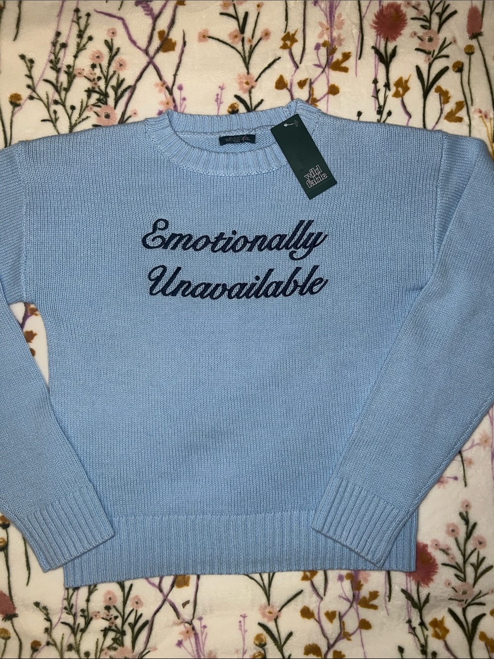 NWT Light Blue 'Emotionally Unavailable' Knit Sweater XS - Picture 3 of 6